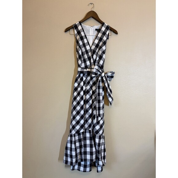 J. Crew Dresses & Skirts - J.Crew Gingham Faux-Wrap Cotton Poplin Midi Dress 00 NWT Black & White Classic